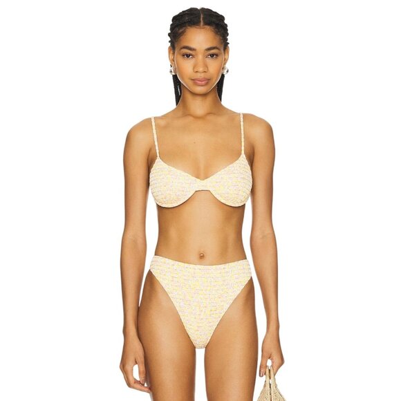 Tularosa Juni Bikini Top in Yellow Ivy Ditsy Small New Womens Swimsuit - Picture 1 of 8